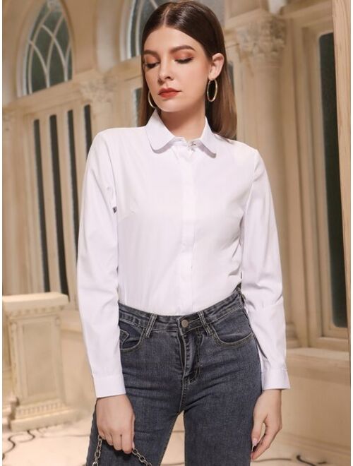 Shein Solid Button Front Solid Long Sleeve Shirt