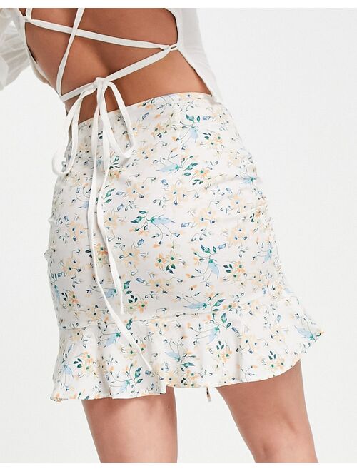 ASOS DESIGN ruched front cotton mini skirt in floral print