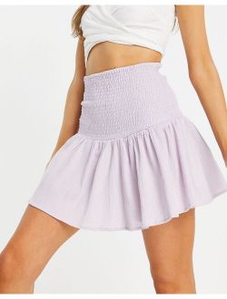 mini skirt with shirred waist in lilac