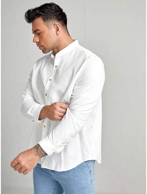 Shein Extended Sizes Men Solid Curved Hem Shirt