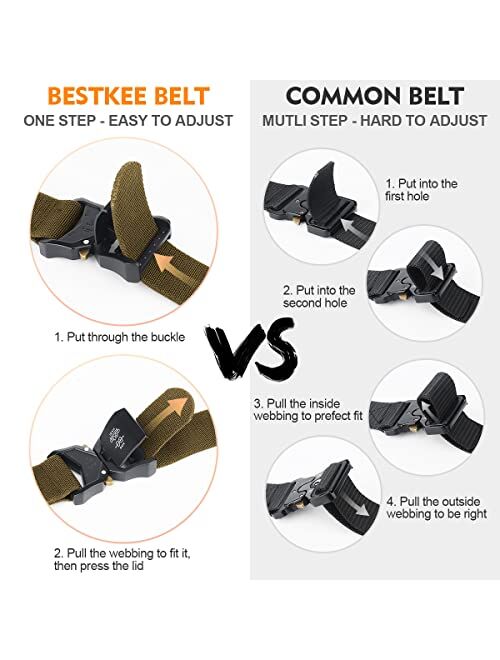 Bestkee Tactical Belt, Military Belt Rigger 1.5 Inches Nylon Webbing Belt with Heavy Duty Buckle, Gift with Molle Pouch & Hook