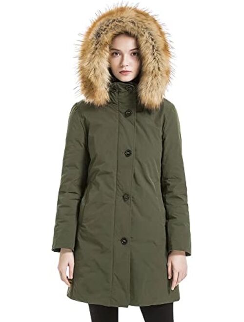 Valuker Women's Waterproof Thickened Down Parka Coat With Fur 90% Down Coat