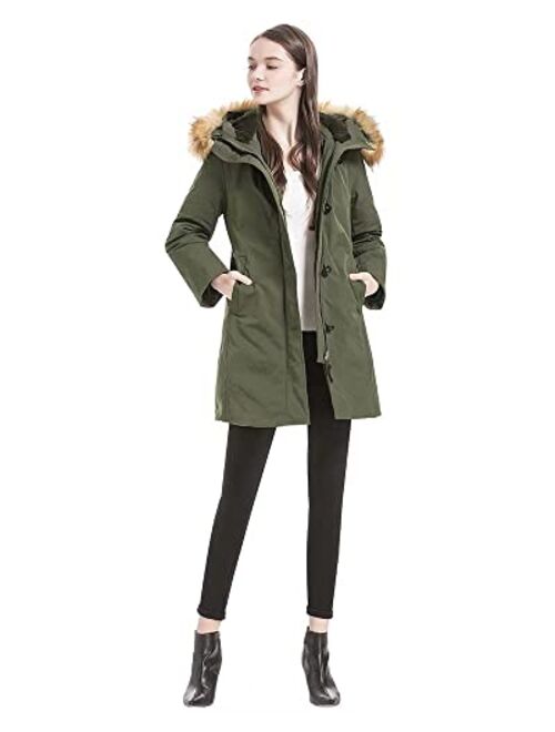 Valuker Women's Waterproof Thickened Down Parka Coat With Fur 90% Down Coat