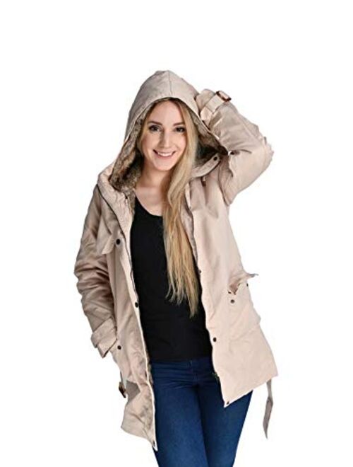 Beinia Valuker Women's Winter Trench Coat with Detachable Fur Lined Hooded Parka