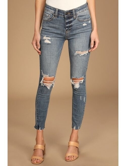 Clara Light Wash Distressed High Rise Cropped Skinny Jeans
