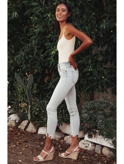 Clara Light Wash Distressed High Rise Cropped Skinny Jeans