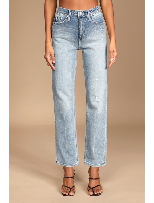 Just Black Cool Girl Style Medium Wash Straight Leg High-Waisted Jeans