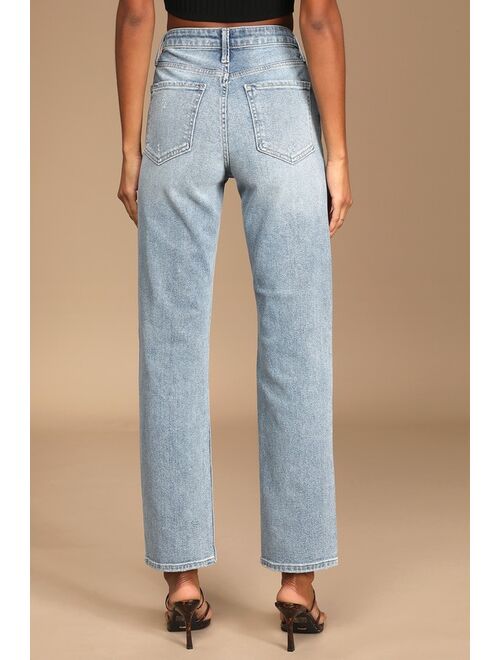 Just Black Cool Girl Style Medium Wash Straight Leg High-Waisted Jeans