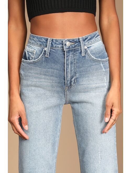 Just Black Cool Girl Style Medium Wash Straight Leg High-Waisted Jeans