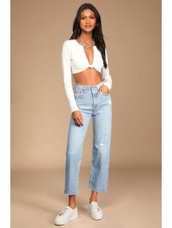 Ribcage Light Wash Distressed Denim Straight Ankle Jeans