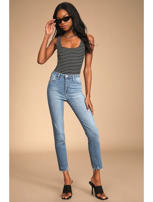 Just Black Trend Takeover Medium Wash Denim Raw Hem Straight Jeans