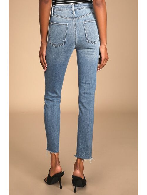 Just Black Trend Takeover Medium Wash Denim Raw Hem Straight Jeans
