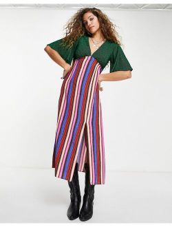 mix and match stripe angel sleeve dress in multi