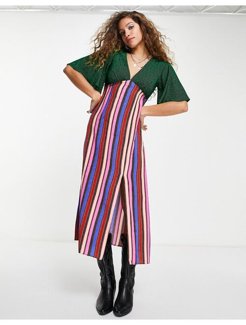 Topshop mix and match stripe angel sleeve dress in multi