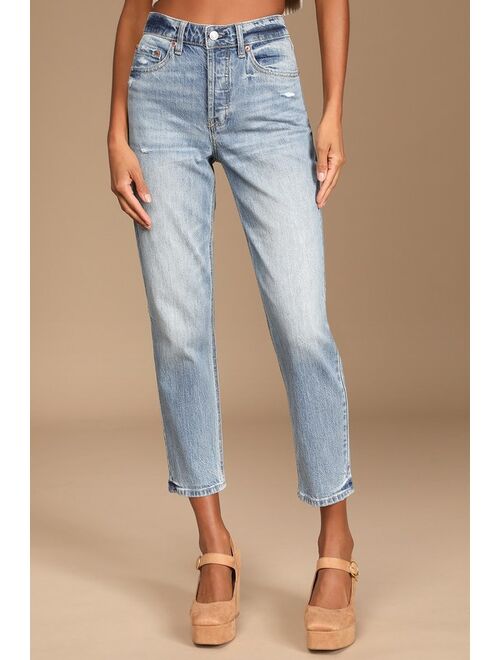 DAZE DENIM The Original Light Wash Denim Cropped High Rise Mom Jeans