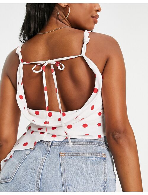 ASOS DESIGN Valentines cami top with asymmetric hem in red & white spot print