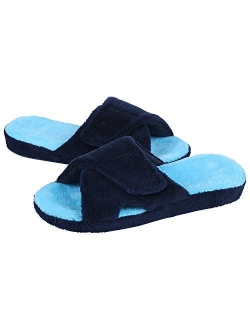 Shevalues Adjustable House Slippers for Women with Arch Support Open Toe Fuzzy Slide Sandals