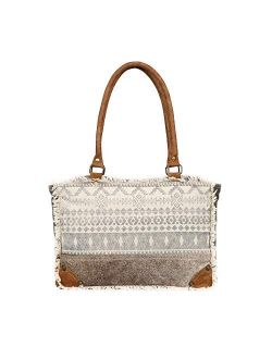 Myra Bag Symbols Upcycled Canvas & Cowhide Leather Bag S-1227