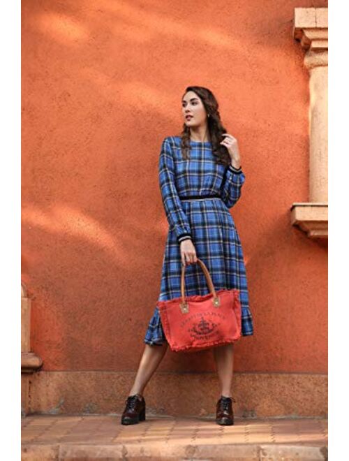 Myra Bag Carroty Upcycled Canvas & Leather Handbag S-1484