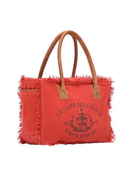 Myra Bag Carroty Upcycled Canvas & Leather Handbag S-1484