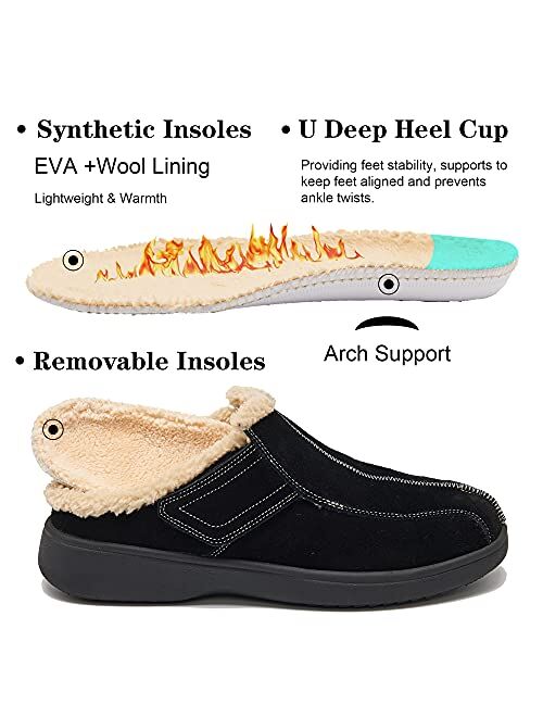 EVGLOW Men's Suede Leather House Slippers Arch Support Non Slip Christmas Gift(Size:US 8-US 14)