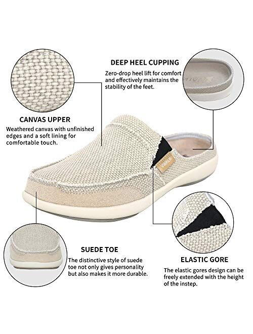Vwalk Mens Casual Canvas Slippers with Arch Support，Indoor and Outdoor Orthotic Slip-On Slides for Flat Feet and Plantar Fasciitis