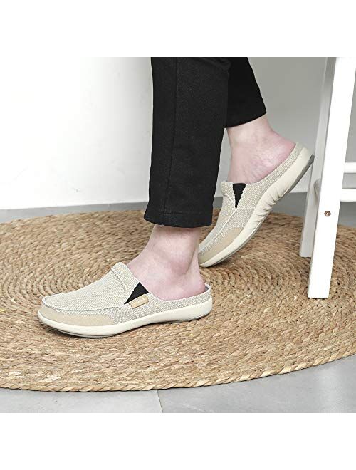Vwalk Mens Casual Canvas Slippers with Arch Support，Indoor and Outdoor Orthotic Slip-On Slides for Flat Feet and Plantar Fasciitis