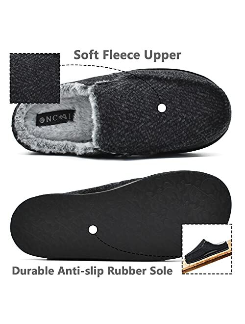 ONCAI Mens Clog Slippers with Arch Support Stripe Faux Fur Cotton-Blend High-Density Memory Foam Warm House Slippers Slip-on Indoor Outdoor Rubber Sole Size 7-14