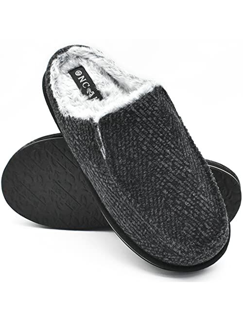 ONCAI Mens Clog Slippers with Arch Support Stripe Faux Fur Cotton-Blend High-Density Memory Foam Warm House Slippers Slip-on Indoor Outdoor Rubber Sole Size 7-14