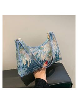 TIANBEIL Large-Capacity Simple Shopping Bag PU Leather Check Women's Shoulder Bag Casual Color Zipper Handbags for Women (Color : Blue1, Size : 24.5x6.5x17.5cm)