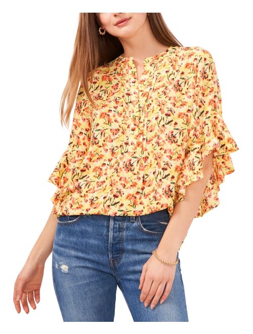 Vince Camuto Blooming Dye Flutter-Sleeve Top