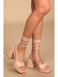 Fiyaa Valentine White Lace-Up Chunky High Heel Sandals