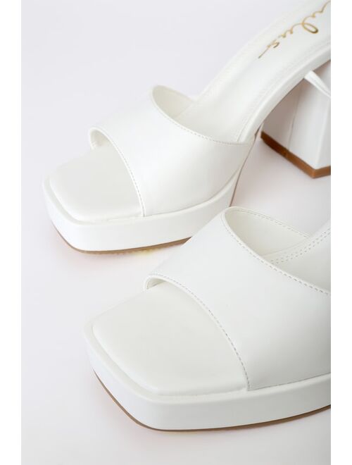 Lulus Fiyaa Valentine White Lace-Up Chunky High Heel Sandals