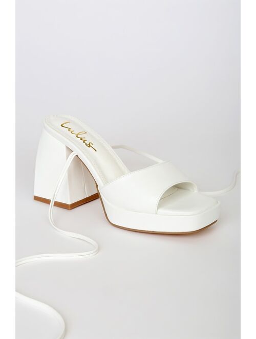 Lulus Fiyaa Valentine White Lace-Up Chunky High Heel Sandals
