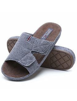 CORIFEI Men's Adjustable Wrap House Slide Slippers with Arch Support, Slip-on Cross Brand Open Toe Anti-Slip Comfy Indoor Outdoor