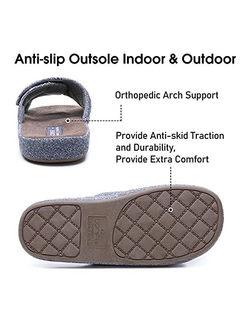 CORIFEI Men's Adjustable Wrap House Slide Slippers with Arch Support, Slip-on Cross Brand Open Toe Anti-Slip Comfy Indoor Outdoor