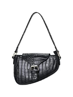 Jellyea Small Shoulder Bag Classic Clutch Croc Purse Shoulder Tote Handbag with Zipper Closure