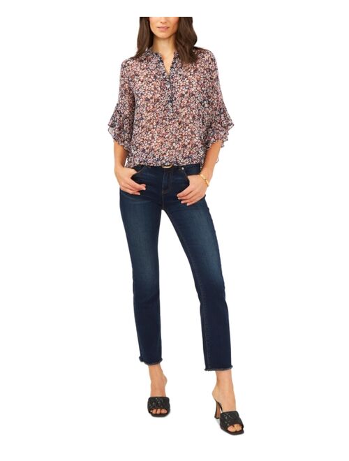 Vince Camuto Fresh Blooms Printed Flutter-Sleeve Top