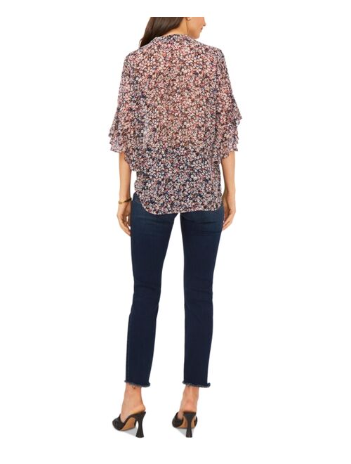 Vince Camuto Fresh Blooms Printed Flutter-Sleeve Top