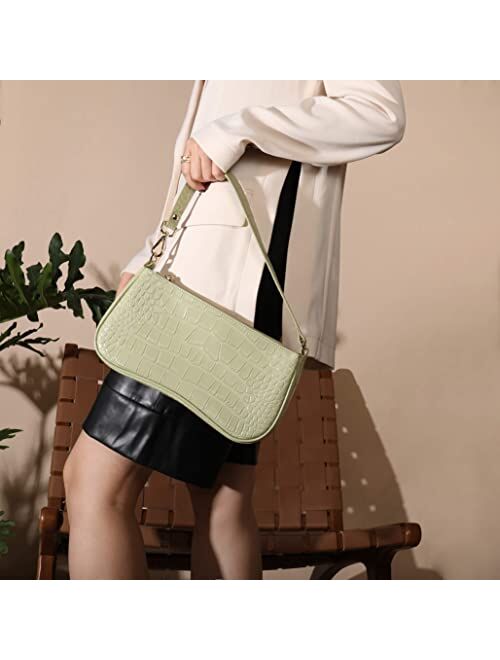 S.Leaf Retro Shoulder Bag Soft Crocodile Vegan Leather Handbags for Women Clutch Purse Designer Handbags for Women