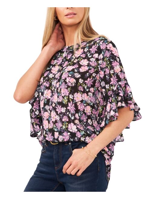 Vince Camuto Floral-Print Asymmetrical-Sleeve Top