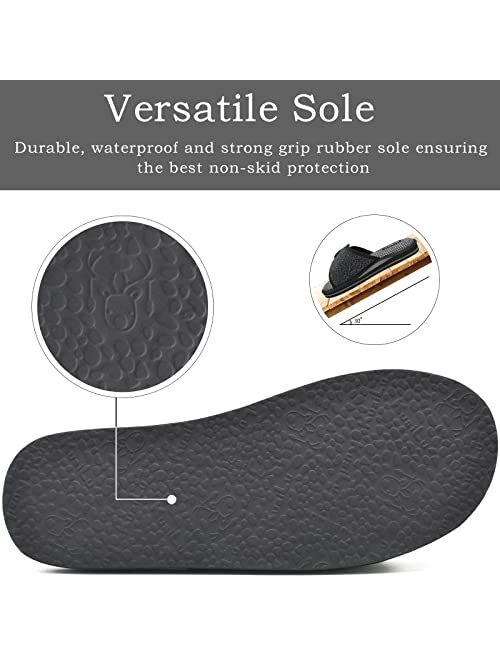 KuaiLu Slippers for Men with Comfort Arch Support Mens Adjustable Open Toe House Slippers Supportive Slip on Slides Non-skid Hard Rubber Sole Size 7~15