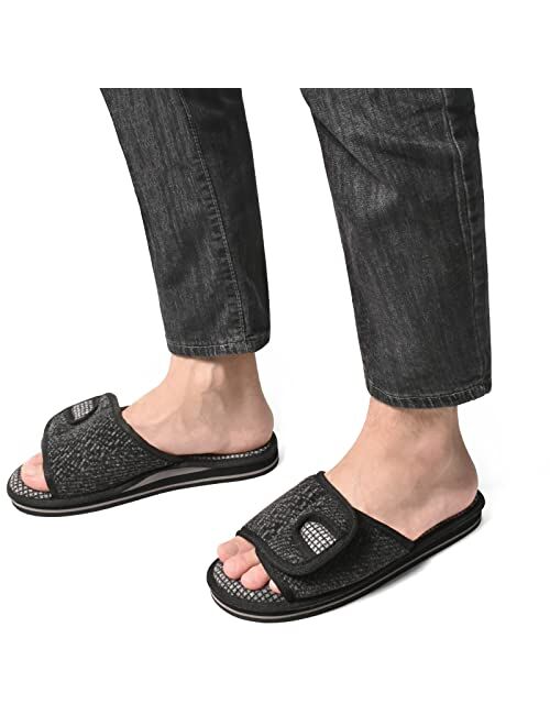 KuaiLu Slippers for Men with Comfort Arch Support Mens Adjustable Open Toe House Slippers Supportive Slip on Slides Non-skid Hard Rubber Sole Size 7~15