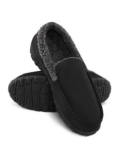 NHU Mens Slippers with Arch Support, Moccasin House Slipper for Men with Fur Lining, Slip on Indoor Shoes, Outdoor Slippers with Anti-Skid Rubber Sole