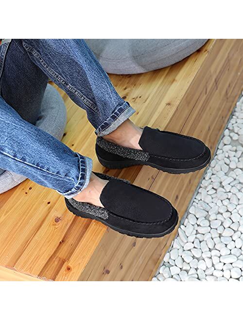 NHU Mens Slippers with Arch Support, Moccasin House Slipper for Men with Fur Lining, Slip on Indoor Shoes, Outdoor Slippers with Anti-Skid Rubber Sole