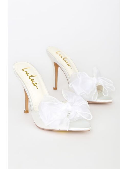 Lulus Rosia White Satin Bow Valentine High Heel Sandals