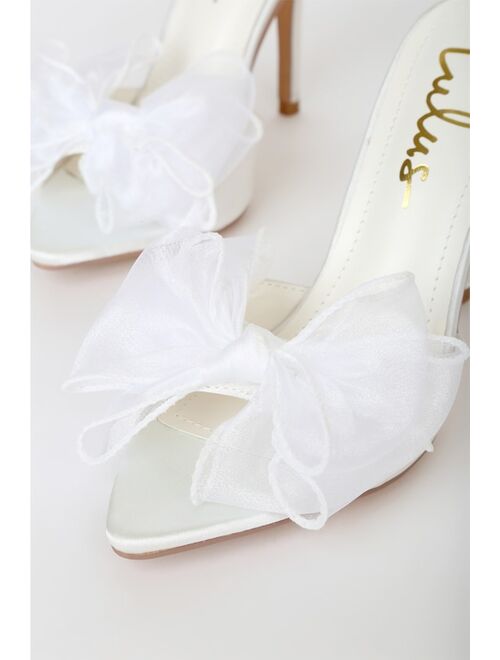 Lulus Rosia White Satin Bow Valentine High Heel Sandals
