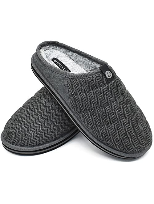 ONCAI Mens Warm Memory Foam Slippers With Arch Support,Cozy Fuzzy Lining Indoor Outdoor House Slipper For Men With Non-Slip Sole