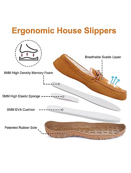 HOMEHOT House Slippers for Men Bedroom Slippers Lightweight Anti Slip Rubber Sole Outdoor Slippers Shoes with Arch Support Memory Foam Beige