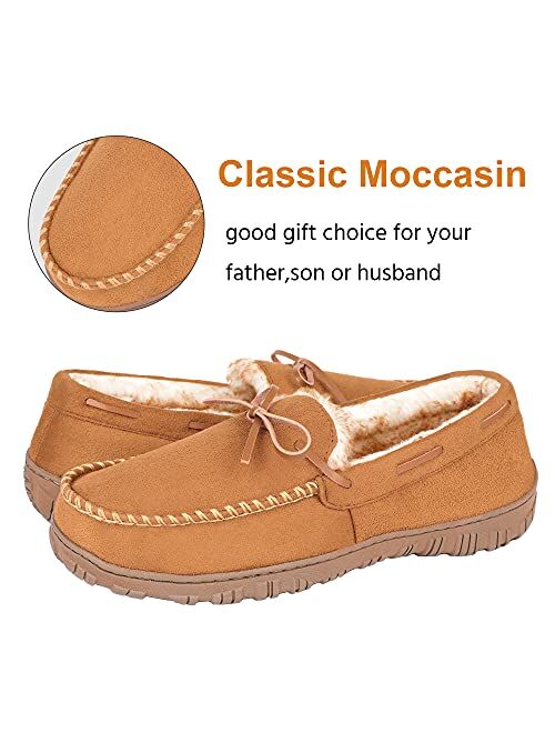 HOMEHOT House Slippers for Men Bedroom Slippers Lightweight Anti Slip Rubber Sole Outdoor Slippers Shoes with Arch Support Memory Foam Beige